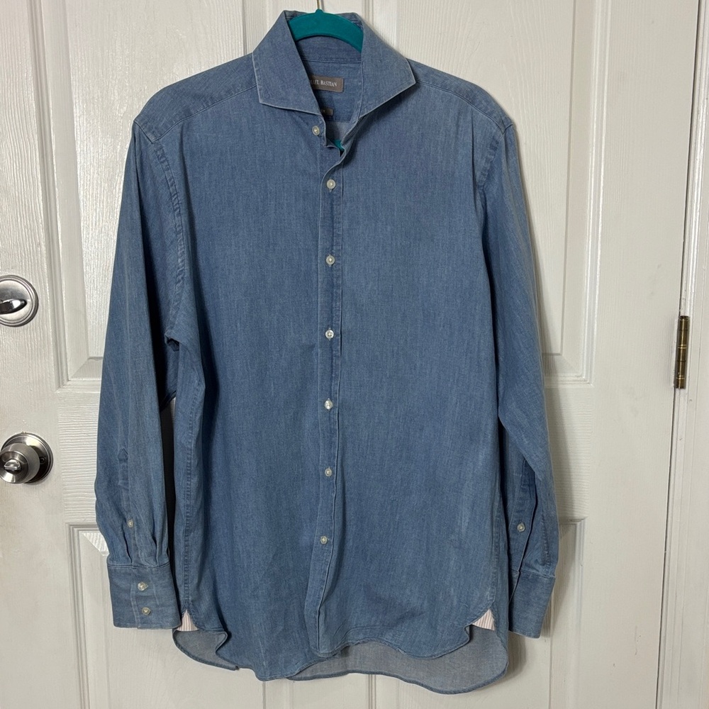 Michael Bastian Trim Blue Button Down Shirt Cotton Stretch 15 1/2 Medium 32/33